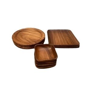 Set Of‎ 13 Wood Handcrafted Round Charger Plates teak plates, Dip Salad Bowls